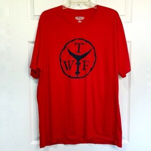 What The Fin WTF T-shirt Men’s XL Performance Fabric Graphic Print Red Fishing
